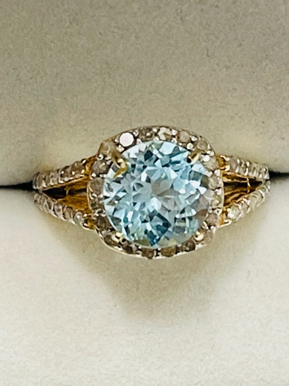Natural Aquamarine an Natural diamond Halo Split-Shank Ring - appraised